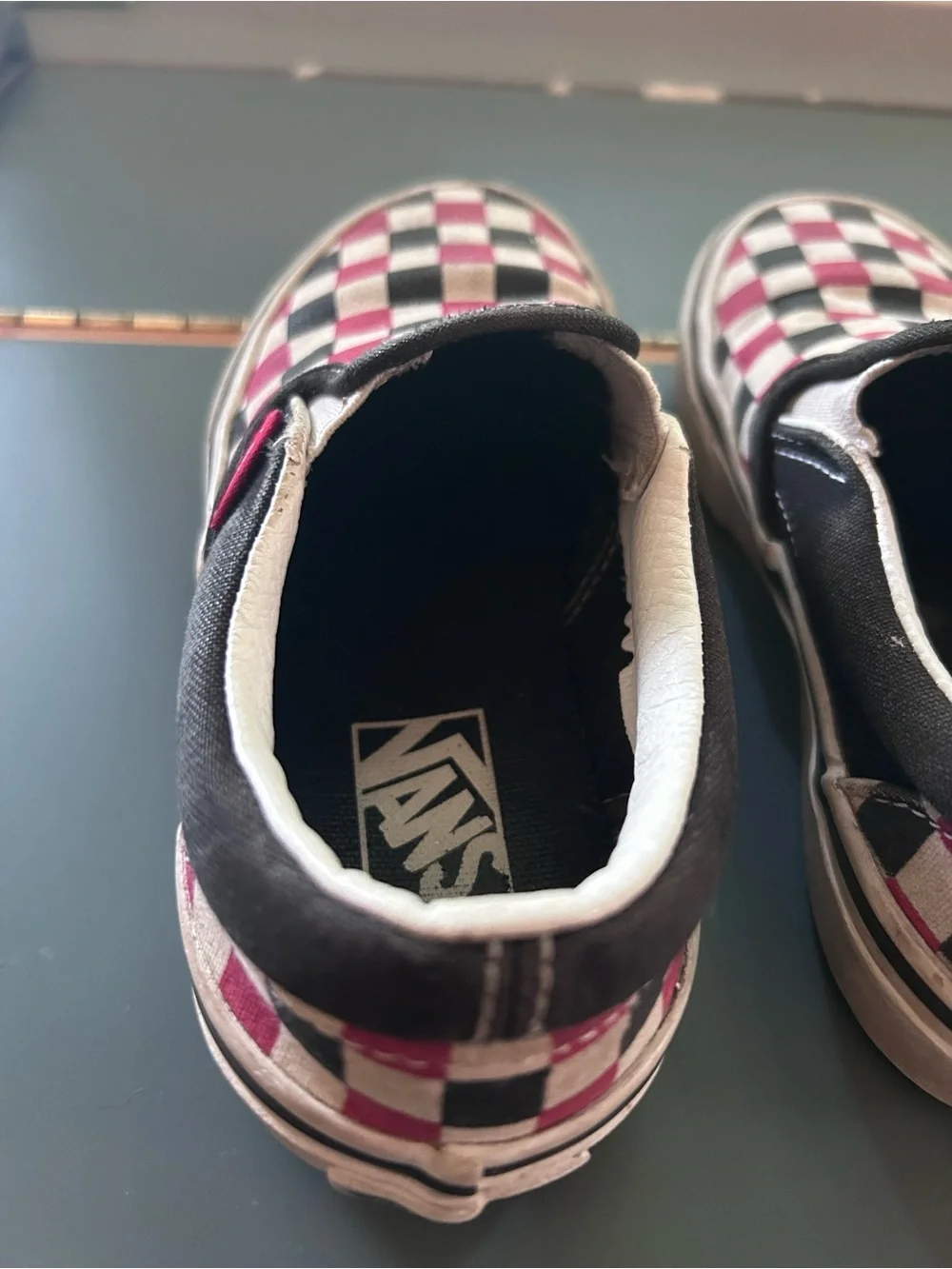Vans Kids Slip-On Checkerboard Sneakers - Black & Burgundy